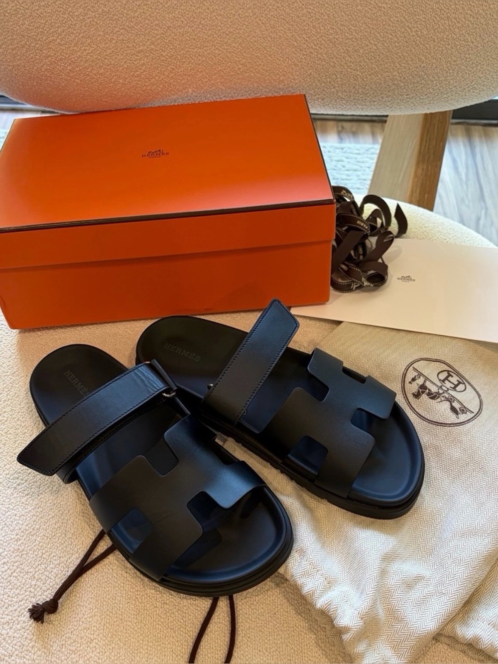 Hermes women’s Black Oran Slide Sandals 39.5
